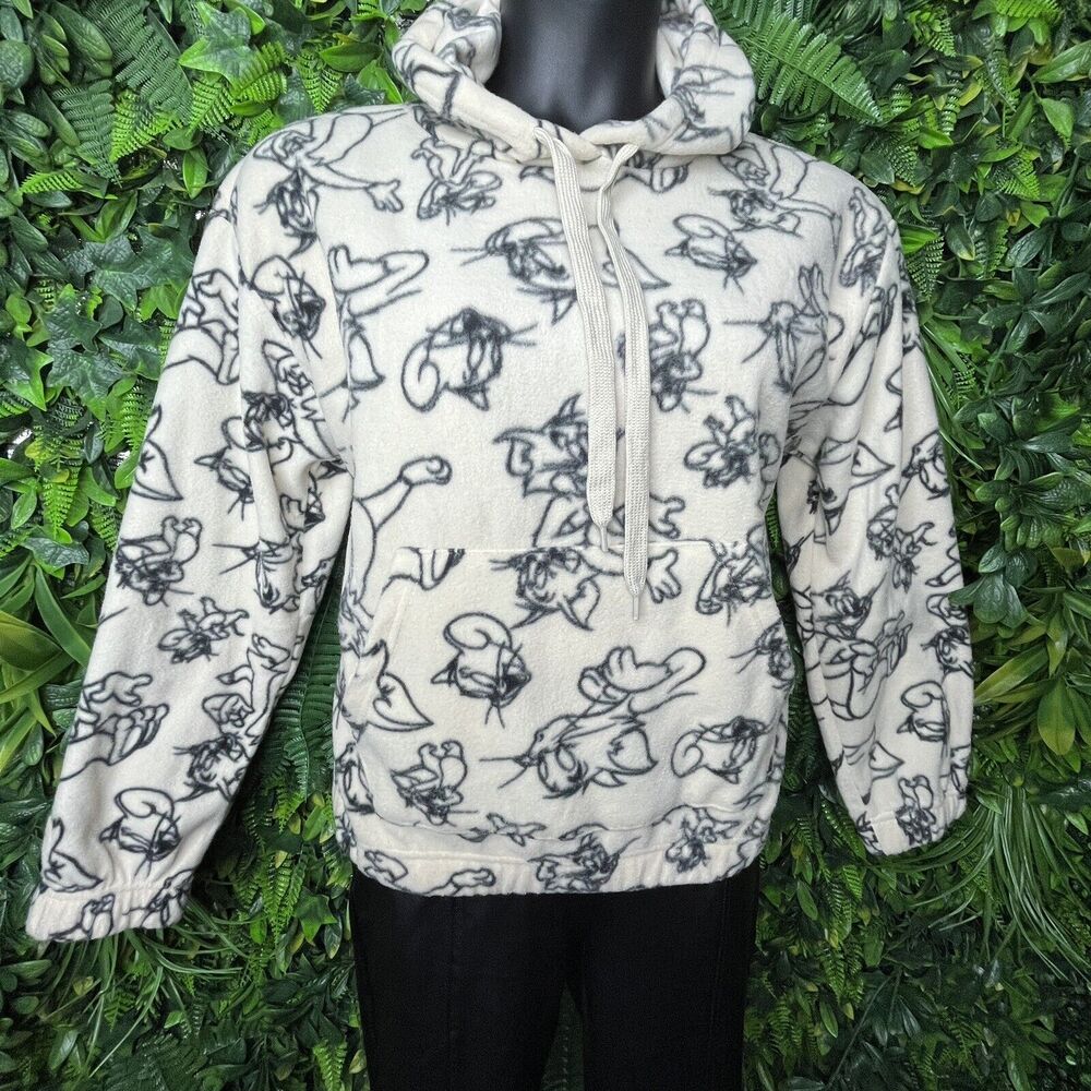 Women Jacket‎ Large Beige Terry Hoodie Pullover Graphic Design Tom And Jerry